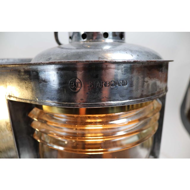 Silver Polished Steel Ships Port and Starboard Lanterns For Sale - Image 8 of 10