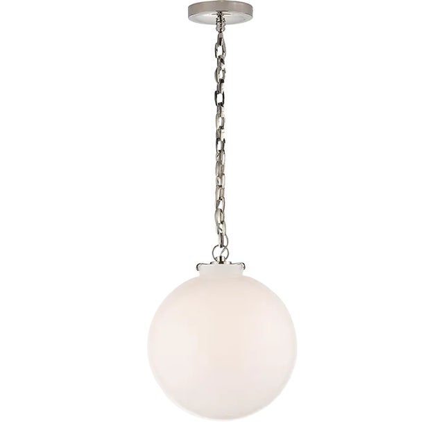Thomas O'Brien for Visual Comfort Signature Katie Globe Pendant in Polished Nickel with White Glass For Sale