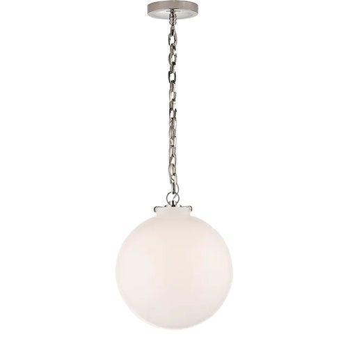 Thomas O'Brien for Visual Comfort Signature Katie Globe Pendant in Polished Nickel with White Glass
