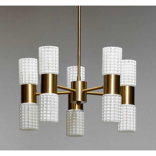 Brass and Art Glass Chandelier attributed to Hans-Agne Jakobsson for Markaryd, Sweden, 1960s For Sale - Image 6 of 6