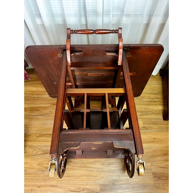 Early 20th-Century Mahogany Serving Trolley With Drop-Leaf Top and Glass Tray For Sale - Image 11 of 11