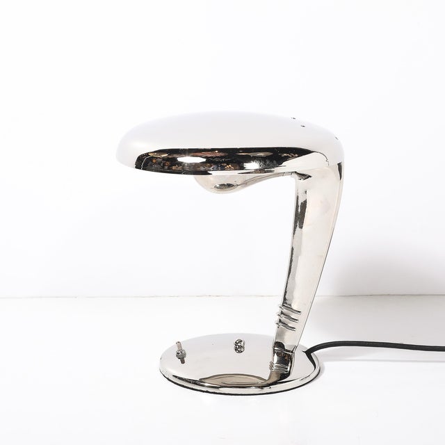Metal Art Deco Streamlined Nickle "Cobra" Table Lamp by Norman Bel Geddes for Faries For Sale - Image 7 of 13
