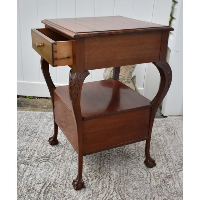 1910s Antique Carved Mahogany Chippendale Style Stand W/Drawer & Locking Door For Sale - Image 5 of 12