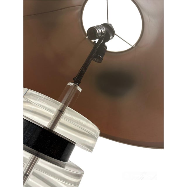 1980s Mid Century Monumental Stacked Lucite Lamp in the Style of Karl Springer Shade For Sale - Image 10 of 12