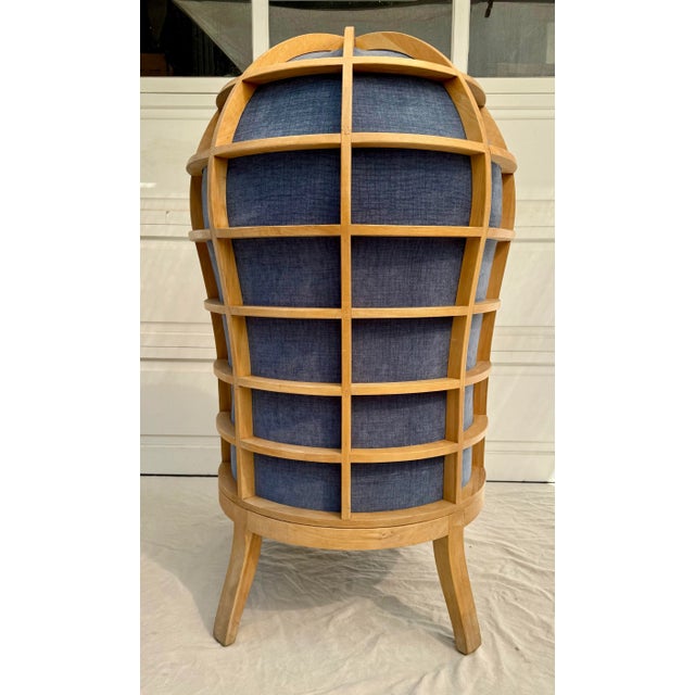 Blue French Chinoiserie Balloon Porters Chair With Wood Cage Design For Sale - Image 8 of 12