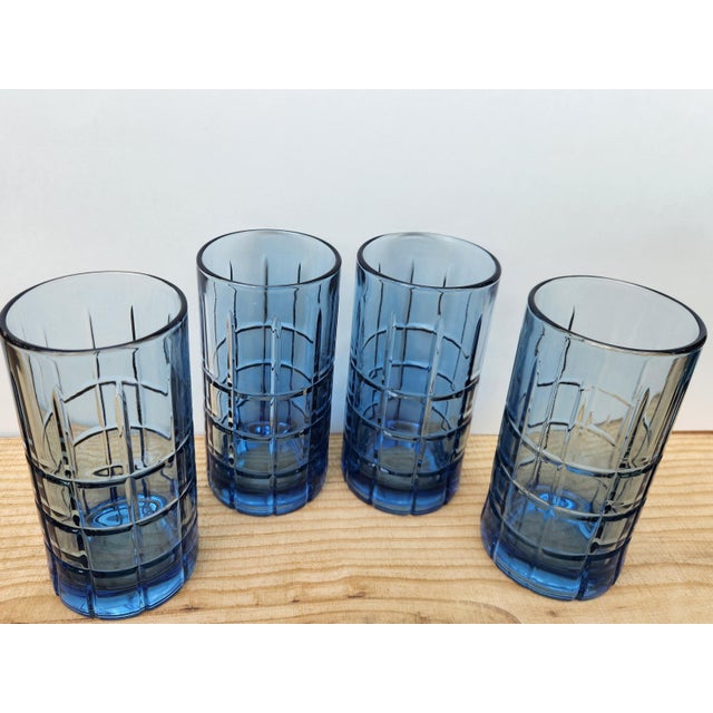 1960s Vintage Mid-Century Modern Anchor Hocking "Tartan Blueberry" Flat Iced Tea Glasses - Set of 4 For Sale - Image 5 of 15