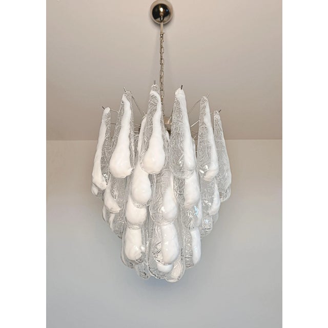 Italian Murano Glass Lattimo Petals Chandelier, 1990s For Sale - Image 11 of 18