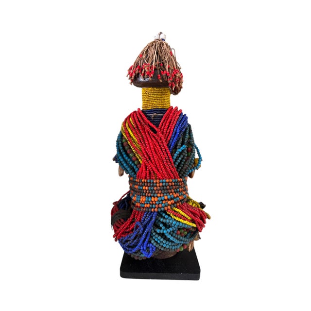 Vintage African Beaded Fali Namji Fertility Doll Cameroon W/Wood Stand 11.5" H For Sale In New York - Image 6 of 10