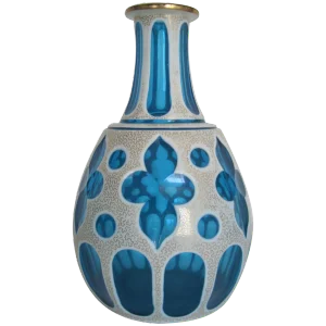 Czech Bohemian Blue and White Vase Overlay Cut Art Glass