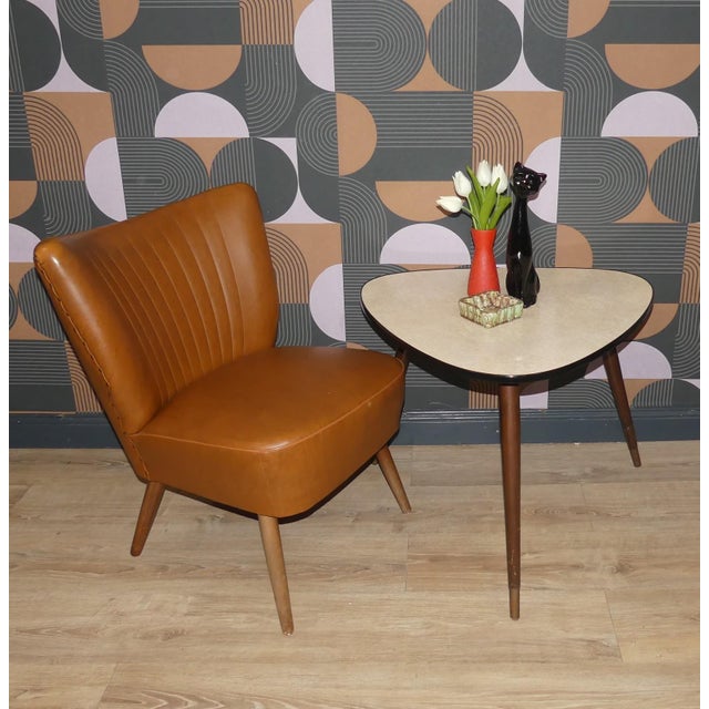 Wood Kidney-Shaped Cocktail Table with Pink Formica Top and Brass Details, 1950s For Sale - Image 7 of 11