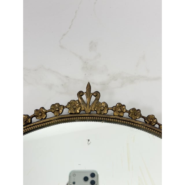 Metal Oval Wall Mirror with Brass Edge in the style of Gio Ponti, 1950s For Sale - Image 7 of 12