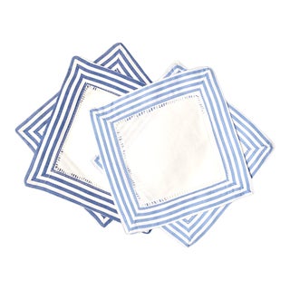 Striped Edge Cocktail Napkins Combo, Blue and Navy, Set of Four