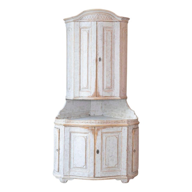 Swedish Gustavian Period Two-Part Corner Cabinet with Original Paint, Late 18th For Sale