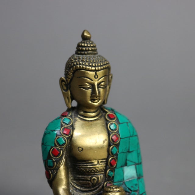 Tibetan Polychromed Bronze Buddhist Deity Statue with Mosaic Pattern, Early 20th Century For Sale - Image 6 of 7