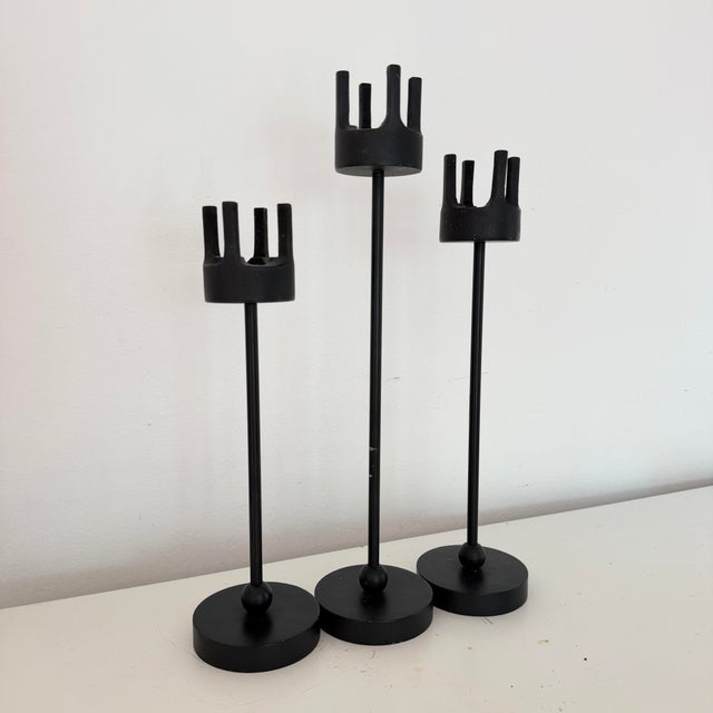 Mid-Century Modern Vintage MCM Candlestick Holders by Van Keppel-Green, Set of Three. Cast Iron Brutalist Style For Sale - Image 3 of 10