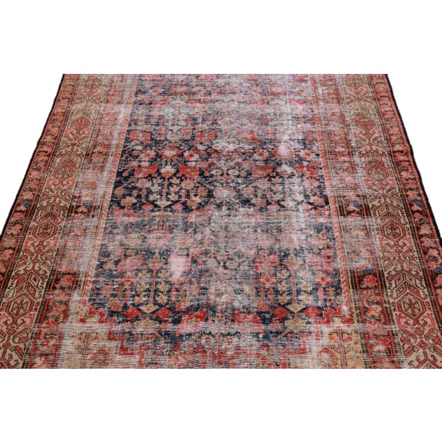 Persian Vintage Distressed Handmade Floral Red Wool Rug For Sale - Image 3 of 9