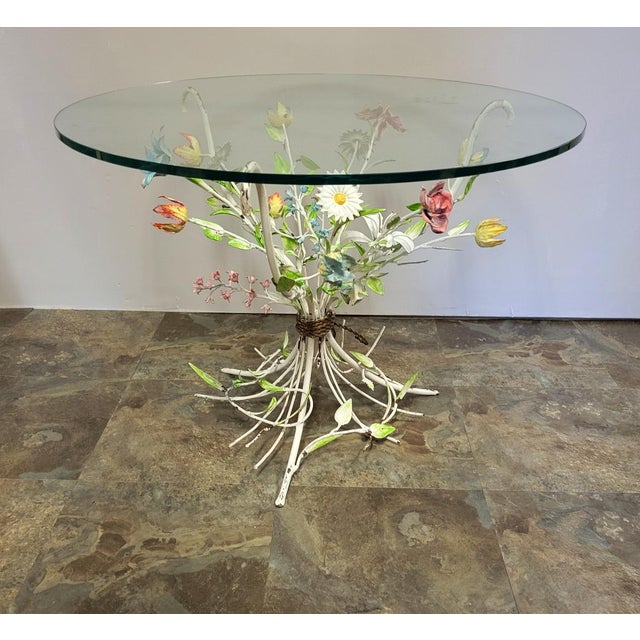 Vintage Italian Tole Painted Metal Flower Accent Table Chairish