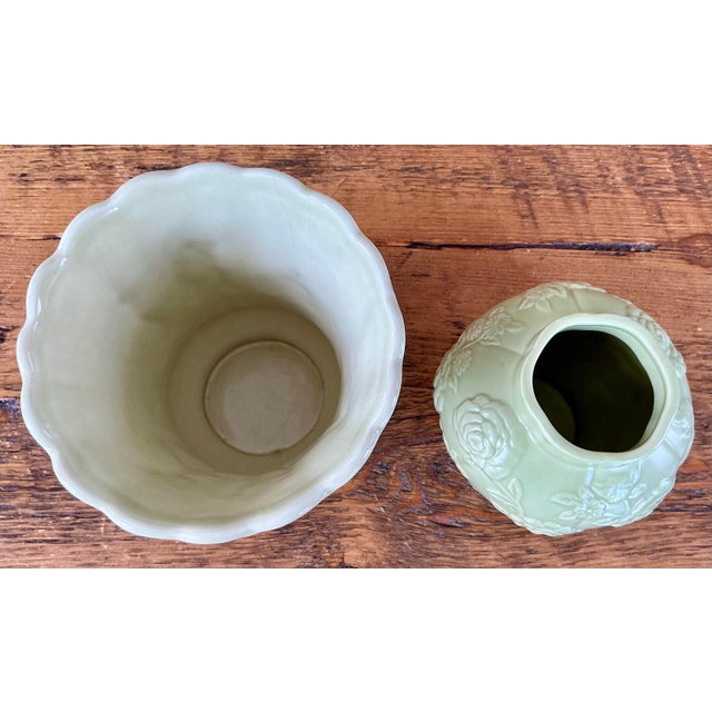 Traditional Pair of Vintage Ceramic Green Vaases For Sale - Image 3 of 9