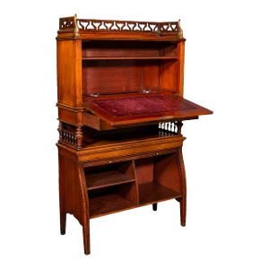 1910s Antique Edwardian Walnut English Bureau Cabinet