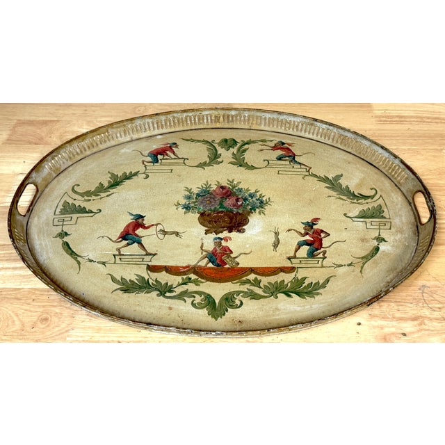 Regency Painted Tole Tray with Chinoiserie Decoration, English or French, circa 1800 A finely hand-painted Regency-period...