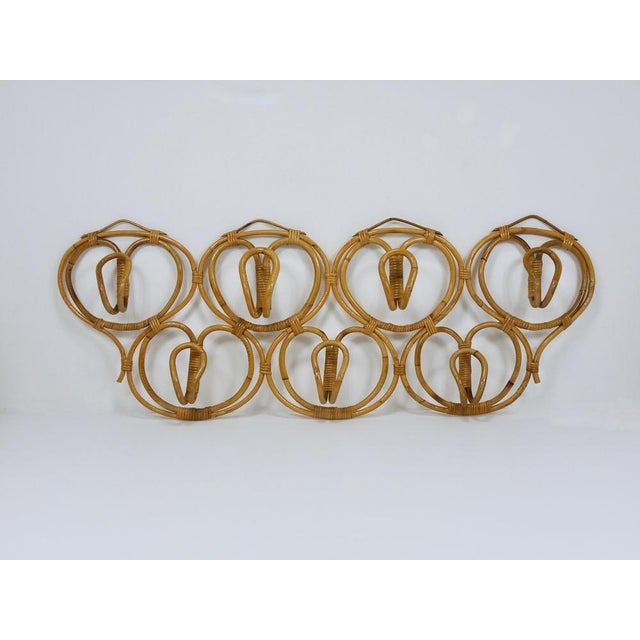 Large Rattan Wall Coat Rack attributed to Franca Helg & Franco Albini for Bonacina, Italy, 1960s For Sale - Image 3 of 15