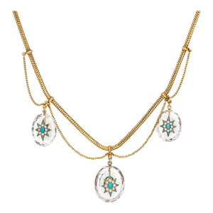 Antique Victorian Rock Crystal Howell James Co 14k Gold Turquoise Case Necklace