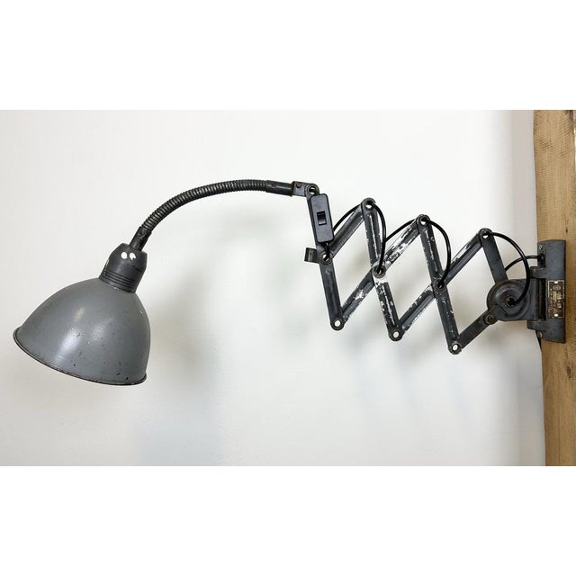 Metal Industrial Scissor Wall Lamp in Grey from Elektroinstala, 1960s For Sale - Image 7 of 15
