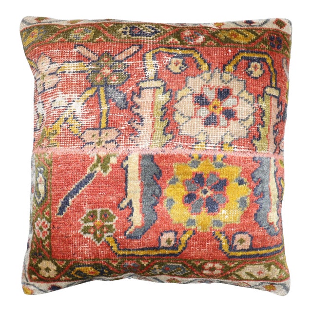 Large Sultanabad Square Patchwork Rug Pillow For Sale