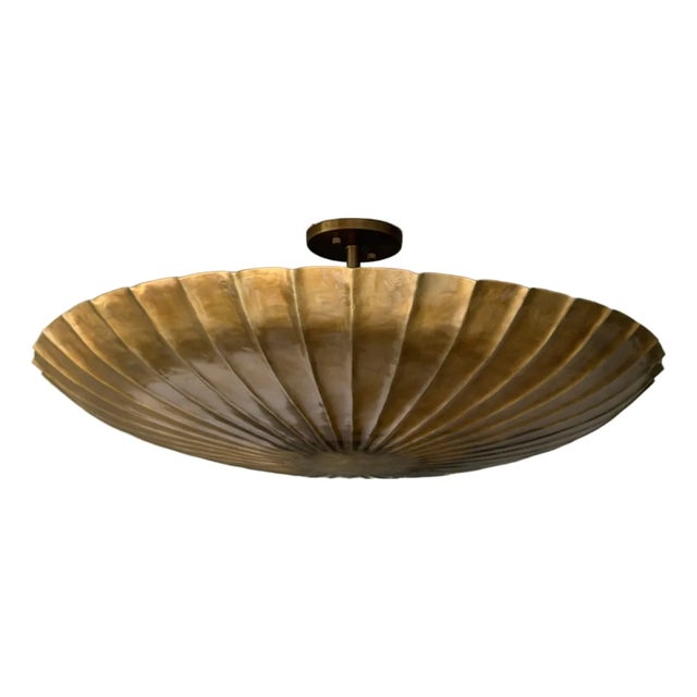 Handmade Brass Flush Mount Ceiling Light, Raw Brass Scalloped Fixture for Bedroom, Hallway & Living Room For Sale