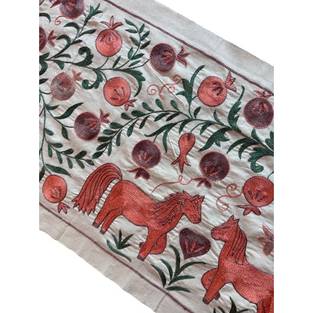 Mid-Century Modern Horse Suzani Wall Hanging, Pomegranate Vines For Sale - Image 3 of 7