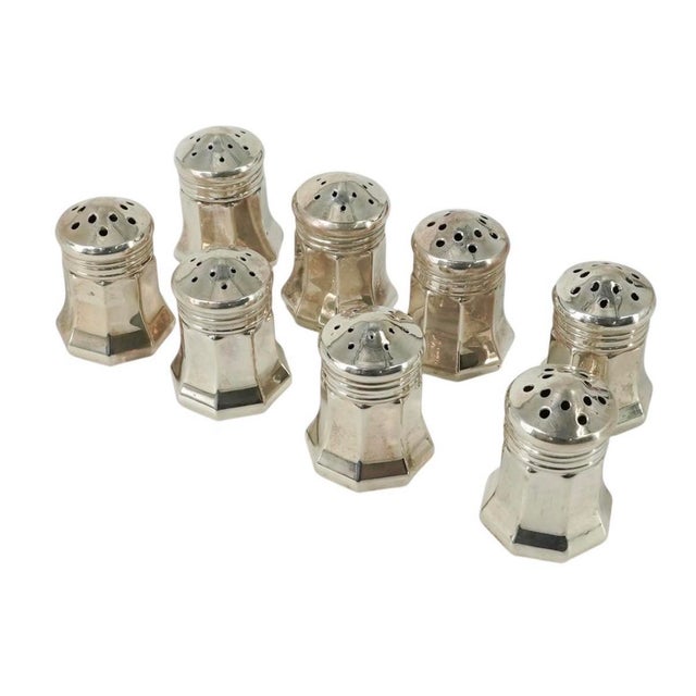 Metal Vintage Cartier Solid Silver Set of Salt and Pepper Octagonal Form Box of 8 For Sale - Image 7 of 9