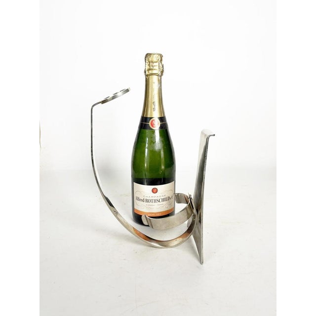 Contemporary Silver-Plated Metal Wine Bottle Holder, France, 1970s For Sale - Image 3 of 9