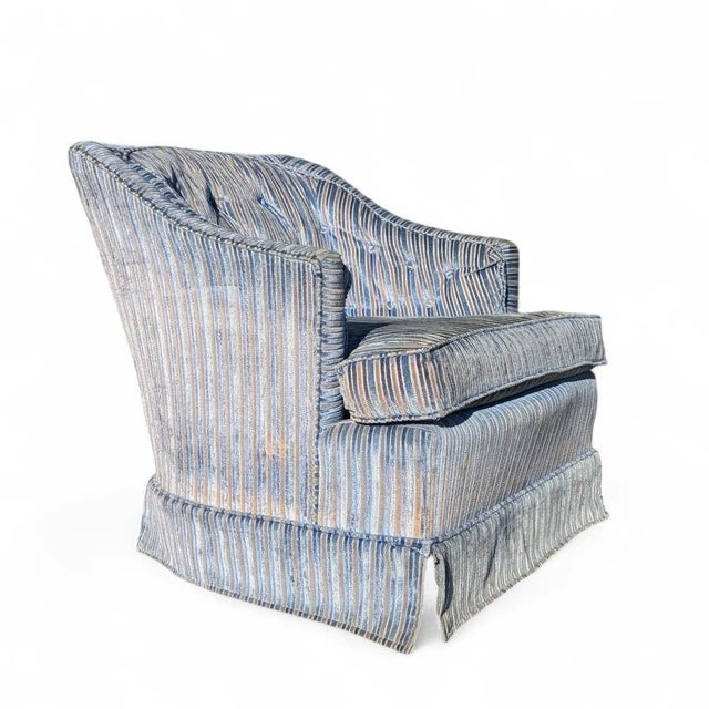 Vintage Blue Striped Velvet Swivel Lounge Chair, Late 20th Century For Sale - Image 9 of 13