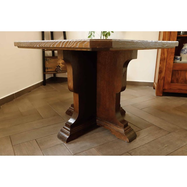 Brown Rustic Oak Table with Central Base, 1920s For Sale - Image 8 of 17