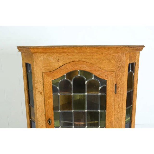 Mid-Century Modern Danish Modern Mid Century Corner Cabinet W Leaded Glass For Sale - Image 3 of 15