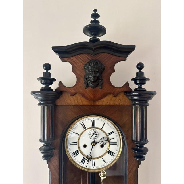 Fantastic quality antique 19th century walnut double weight wall clock, having a fantastic quality 19th century walnut...