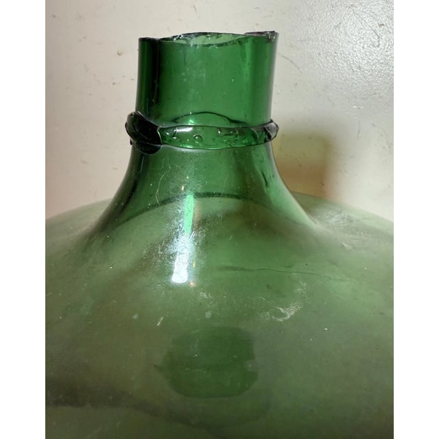 19th Century Gigantic Rare Cut Off Top Hand Blown Green Glass Demijohn Carboy Wine Bottle Jug For Sale In New York - Image 6 of 13