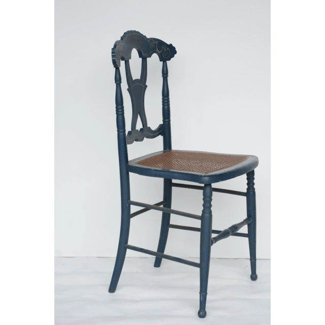 A Pair Vintage Blue Painted Design Side Chair For Sale - Image 4 of 9