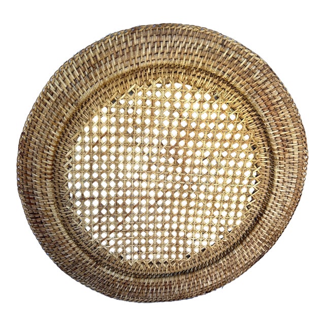 Vintage Large Rattan Serving Charger For Sale