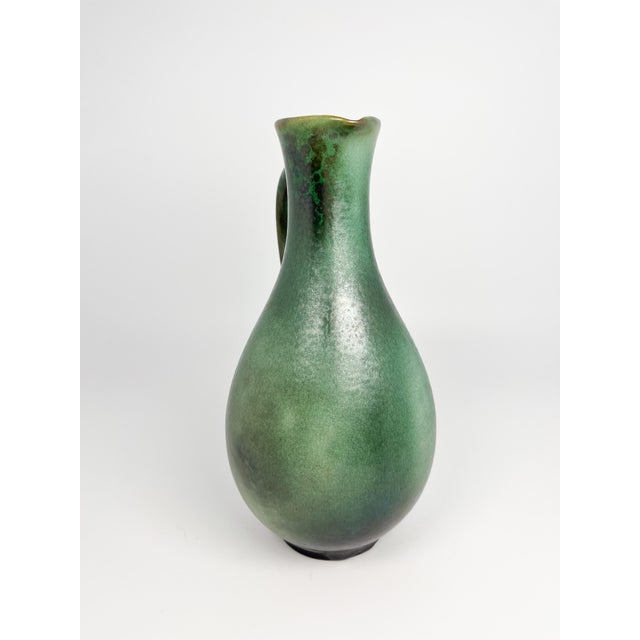 Vintage MCM ceramic green pitcher by Gotek - studio pottery made in Colonia Tovar, Venezuela. Signed on bottom. A...