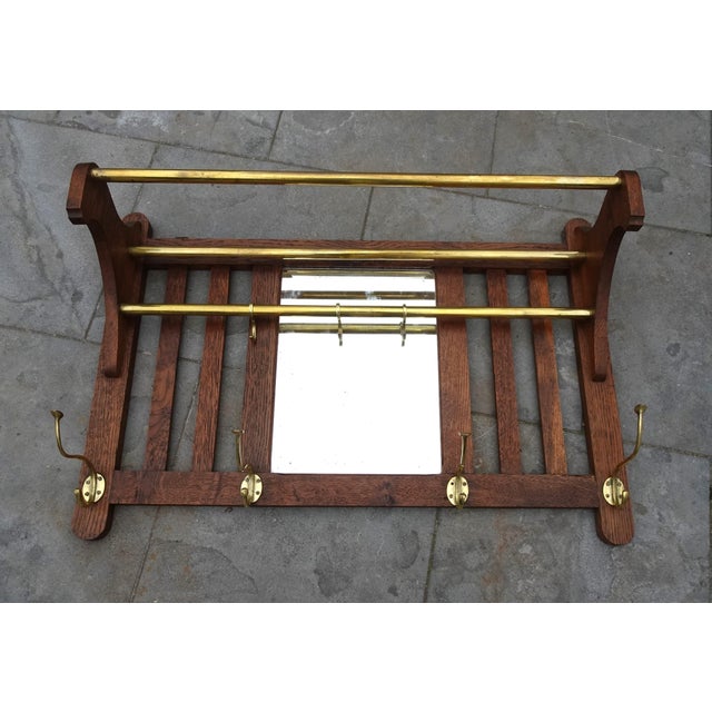 Art Deco Wall Coat Rack in Belgian Oak and Brass, 1920s For Sale - Image 4 of 15