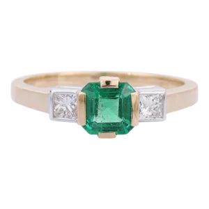 Natural Emerald & Cushion Cut Diamond Three Stone Wedding Ring (All Sizes Available)
