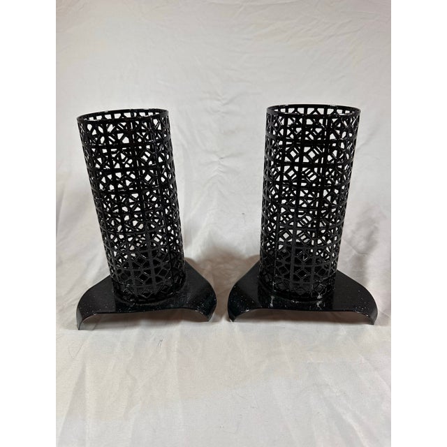 Metal 1950s Metal Mesh Taper Candle Holders With Custom Sparkle Powder Coat For Sale - Image 7 of 8