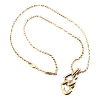 1990s Cartier Yellow & White Gold Double Heart Pendant Chain Necklace For Sale