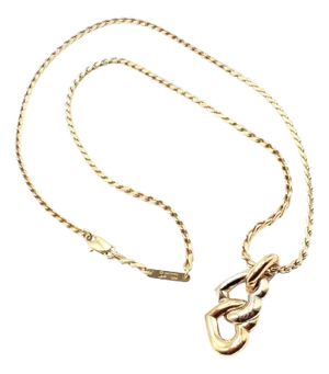 1990s Cartier Yellow & White Gold Double Heart Pendant Chain Necklace