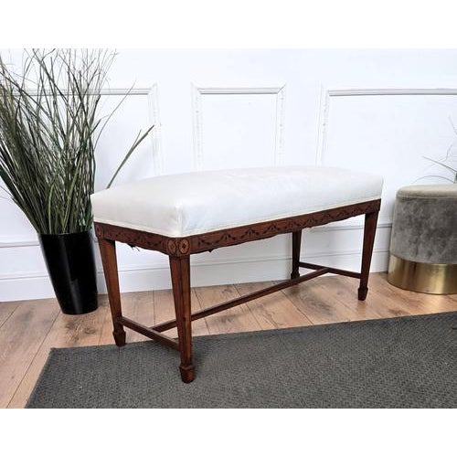 Neoclassical Italian Wooden Inlay Upholstered Bench, 1950s For Sale - Image 6 of 9
