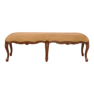 Antique French Louis XVI Bench With Leather Upholstery For Sale