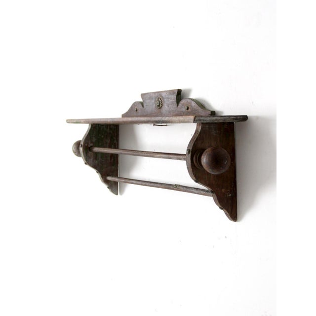 Green Antique Primitive Wall Shelf With Towel Bar For Sale - Image 8 of 9