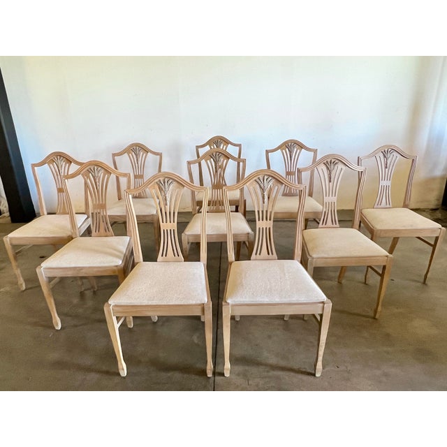 Dimensions: H 37” x W 19” x D 21” x SH 18” Beautiful set of 10 Vintage Sheraton Style dining chairs made of solid wood....