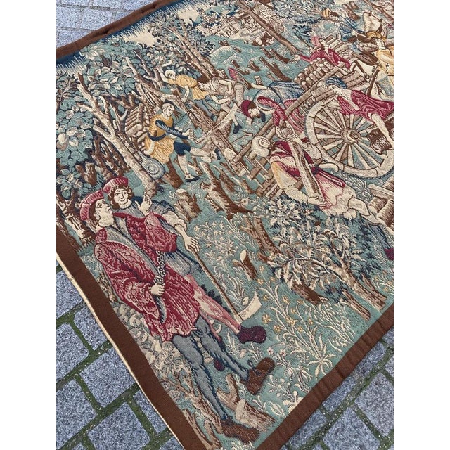 Textile Medieval Style Aubusson Jacquard Tapestry with Les Boucherons Motif, 1960s For Sale - Image 7 of 18
